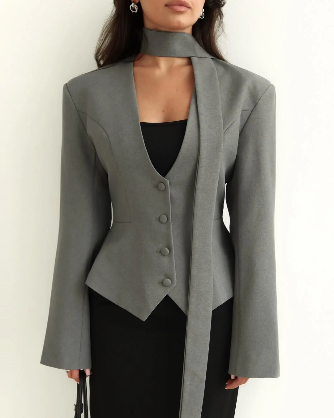 Elegant V Neck Long Sleeve Blazer Jacket for Women