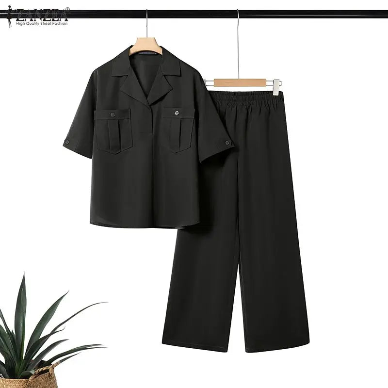 Loose Blouse And Wide Leg Pants Set