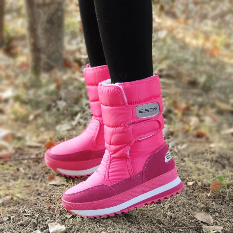 Thick Waterproof Plush Mid Calf Snow Boots for Women