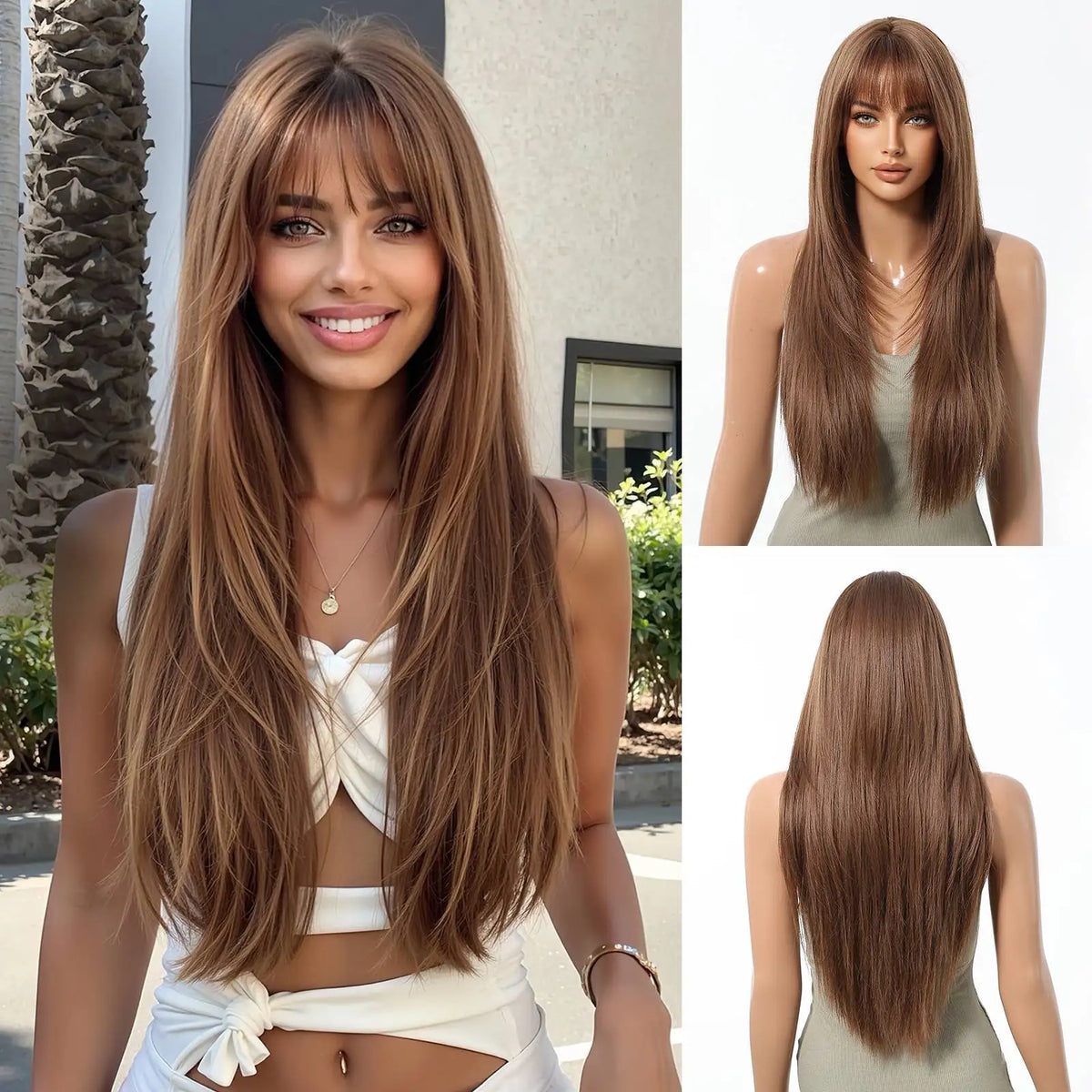 Long Straight White Synthetic Wig With Center Part for Women