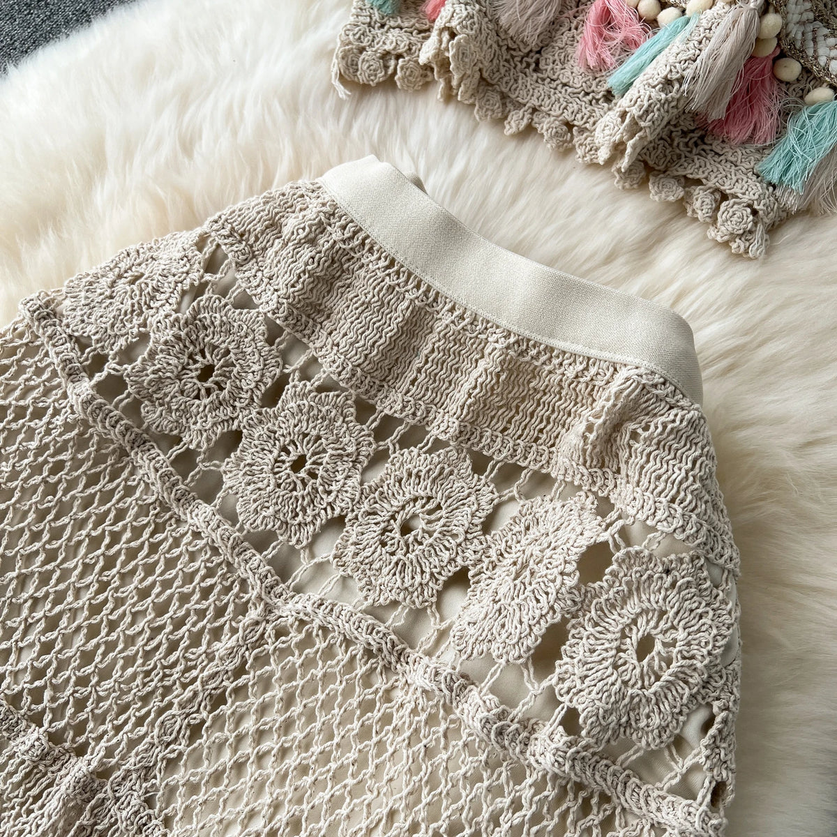 Bohemian Knit Tassel Crop Top and Skirt Set for Women