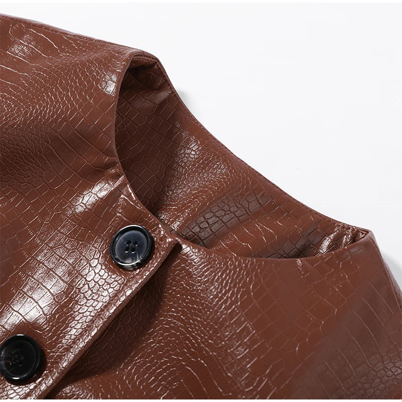 Slim Fit Single Breasted Faux Leather Jacket for Women
