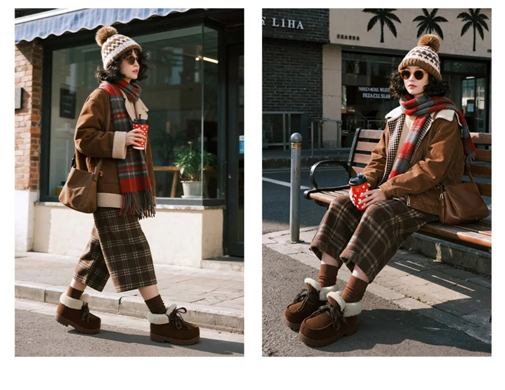 Warm Plush Lined Lace Up Faux Suede Ankle Boots for Women