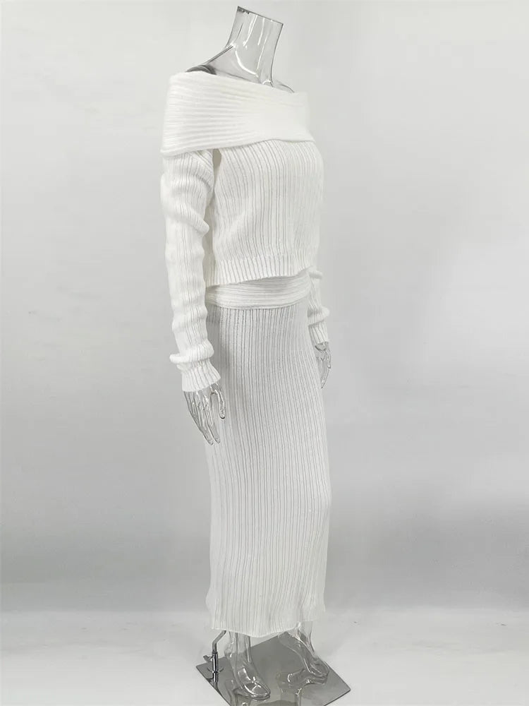 One-Shoulder Knit Skirt Set