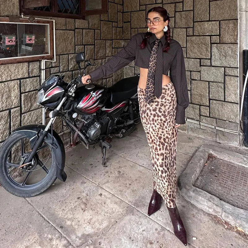 Elegant High Waisted Leopard Print Slim Skirt for Women