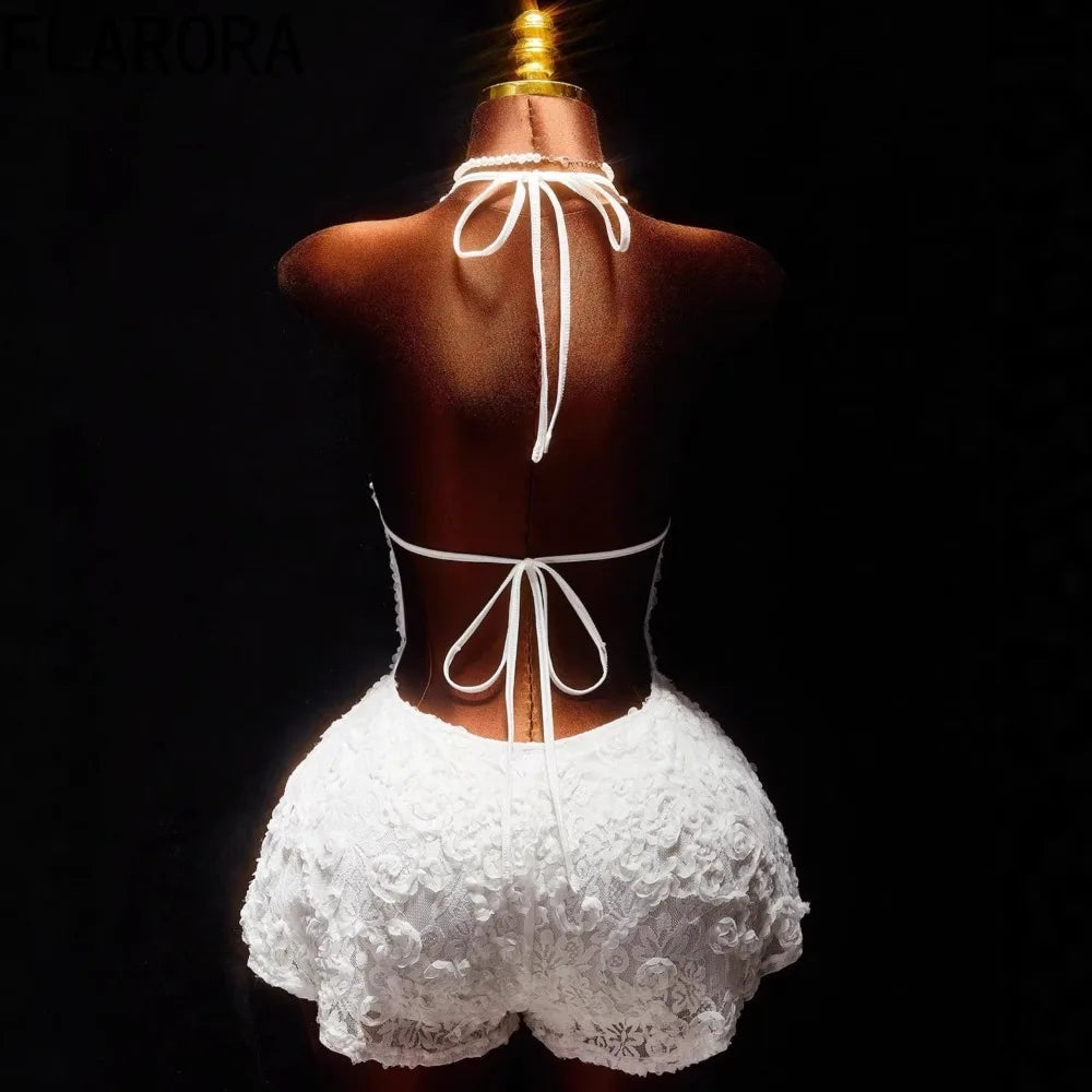 Floral Patchwork Backless Halter Bodysuit for Women