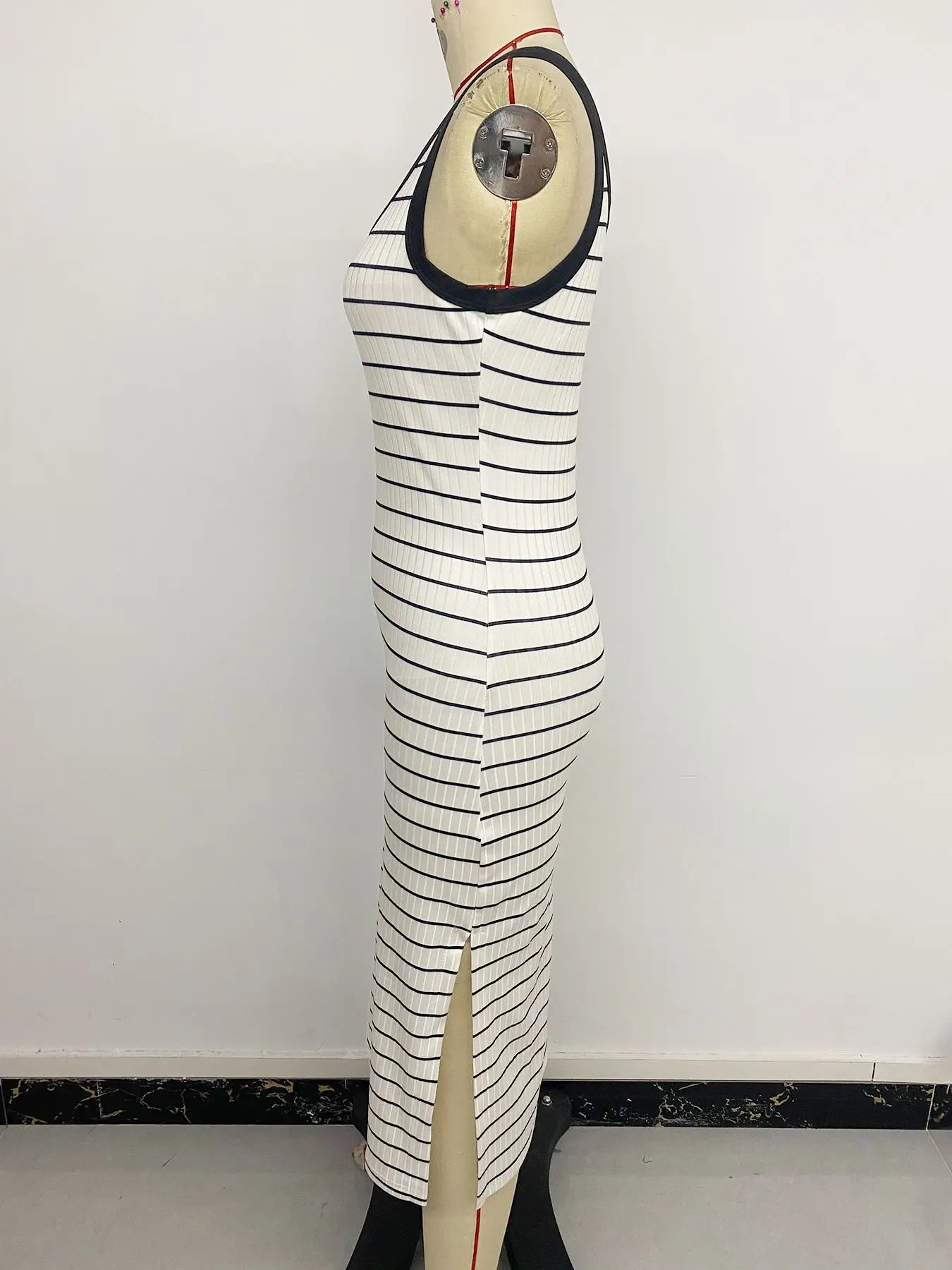 Striped Sleeveless Square Neck Side Slit Knit Dress for Women