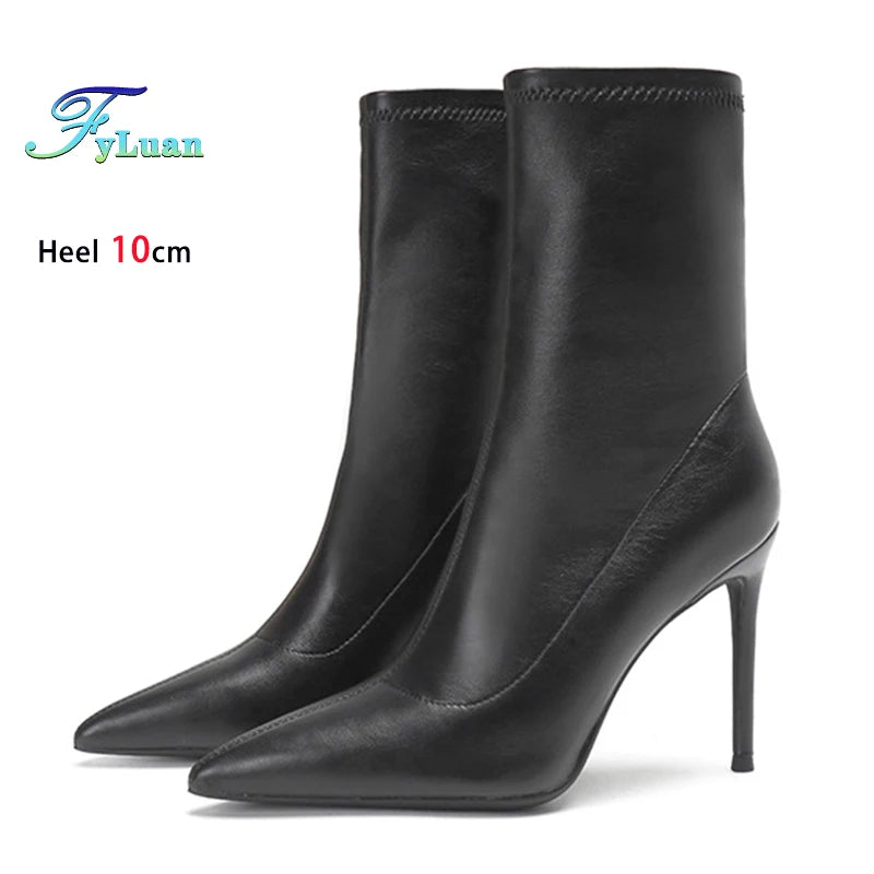 Elegant Pointed Stiletto Ankle Boots With Elastic Slip On Closure For Women