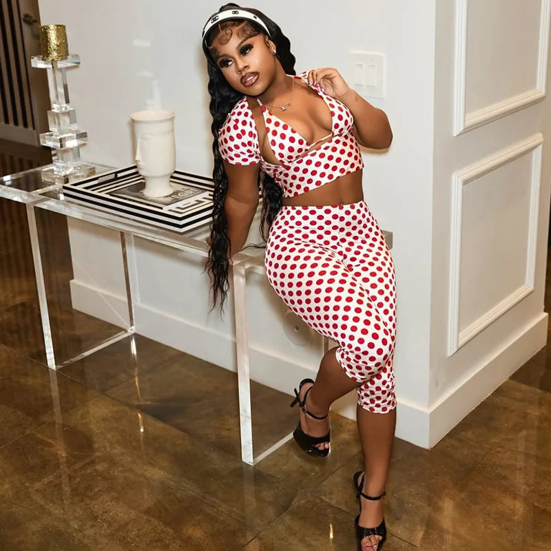 Dot Print Sexy Sling Tank Tracksuit Sets for Women