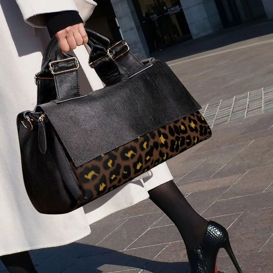 Leopard Print Zip Top Shoulder Tote