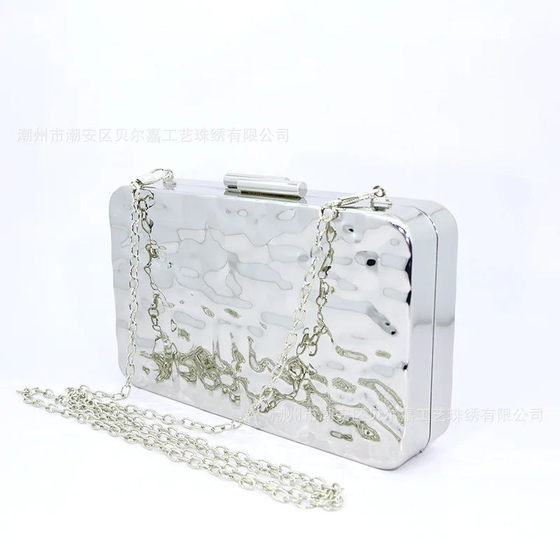 Luxury Silver Wavy Chain Evening Handbag for Women