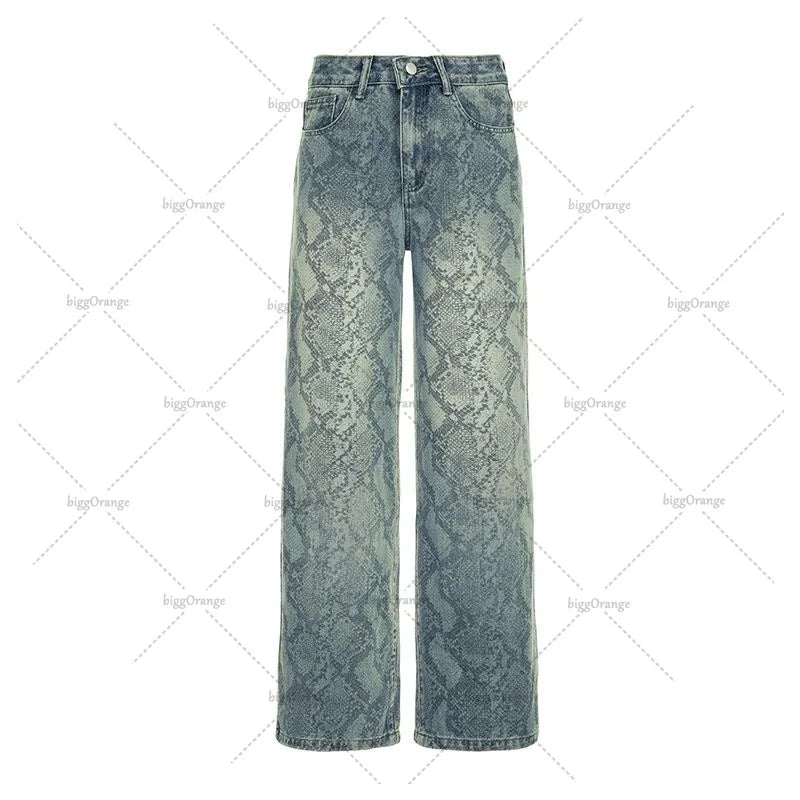 Snake Print High Waist Jeans