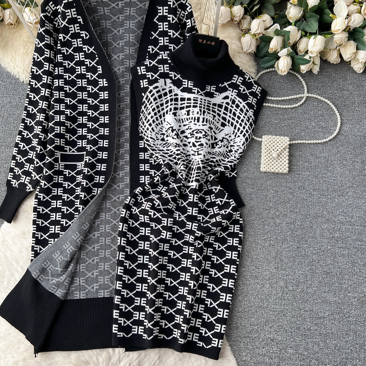 Cozy Winter Knit Dress And Cardigan