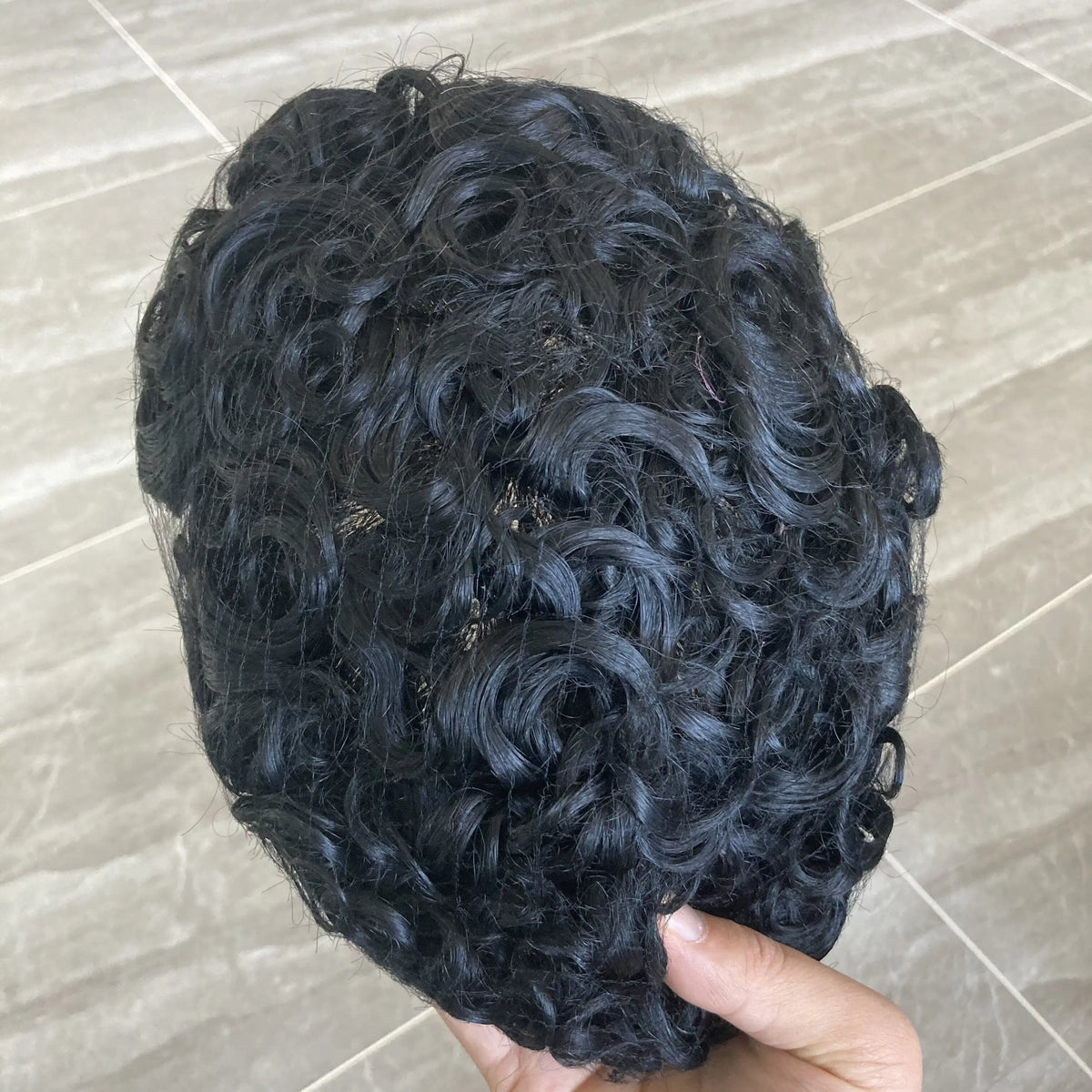 Curly Blonde Human Hair Toupee With Natural Hairline for Women