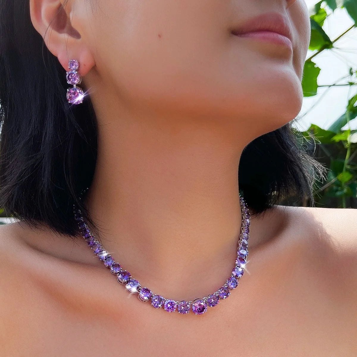 Purple CZ Necklace And Earring Set