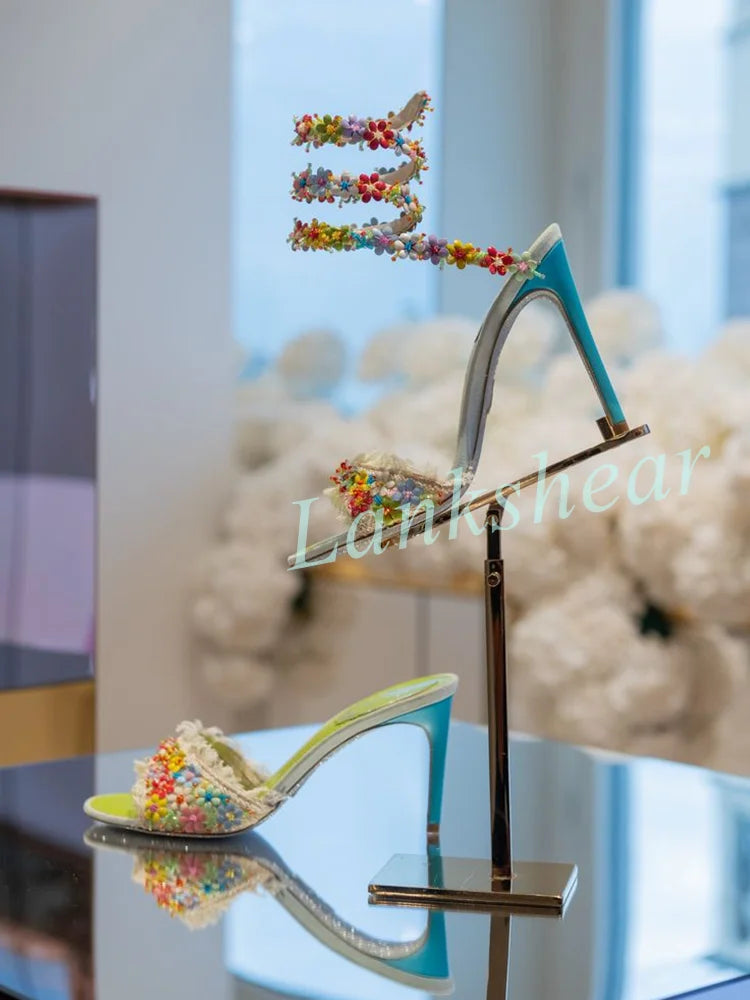 Mint Green Crystal Embellished Stiletto Sandals for Women