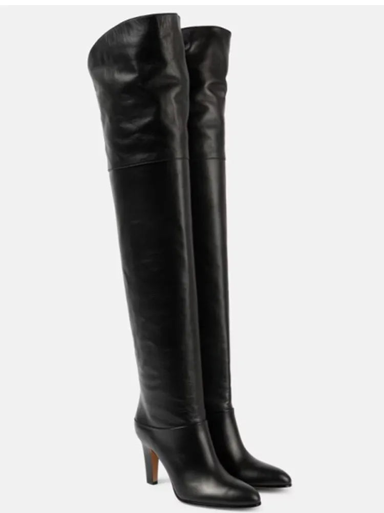 Plus Size Wide Calf Leather Over The Knee Boots for Women
