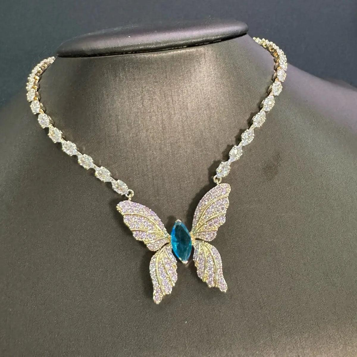 Trendy Zircon Butterfly Earrings and Necklace Set for Women