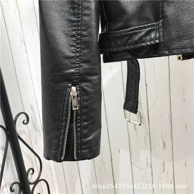 Rivet Zipper Faux Leather Motorcycle Jacket for Women