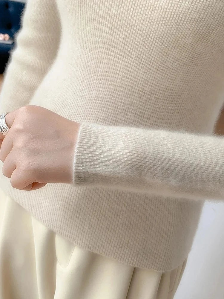 Women 100% Cashmere Sweater Mock Neck Pullover Autumn Winter Slim Basic Cashmere Knitwear Soft Warm High Strecth Pullover Tops
