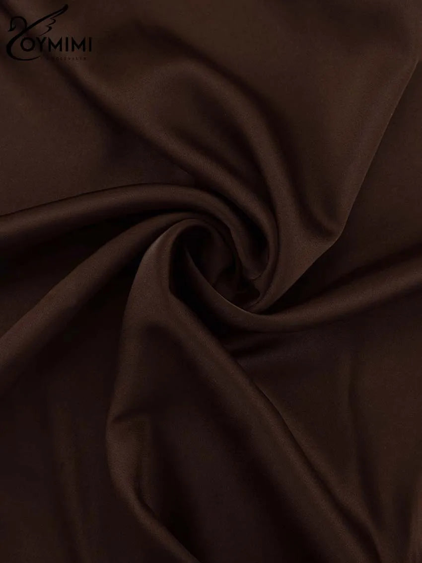 Oymimi Elegant Brown O-Neck Womens Dresses Fashion Short Sleeve Slim Solid Dresses Casual Slim Floor-Length Dress Streetwear