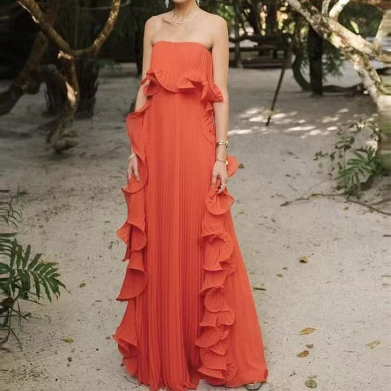 Elegant Summer Off Shoulder Strapless Maxi Dress for Women