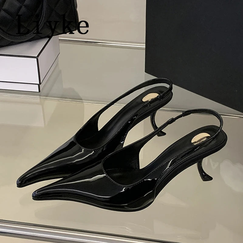 Wine Red Patent Leather Pointed Toe Stiletto Heels for Women