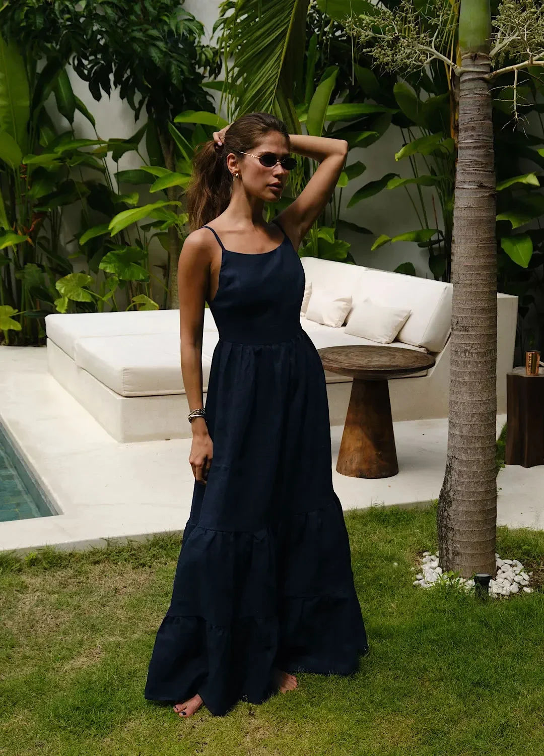 Loose Backless A Line Cotton Beach Maxi Dress for Women