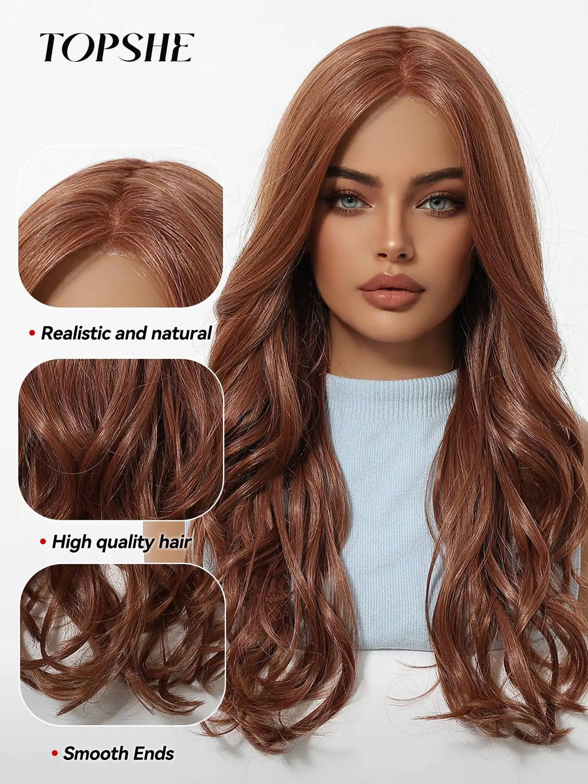 Long Wavy Auburn Lace Front Synthetic Wig For Women