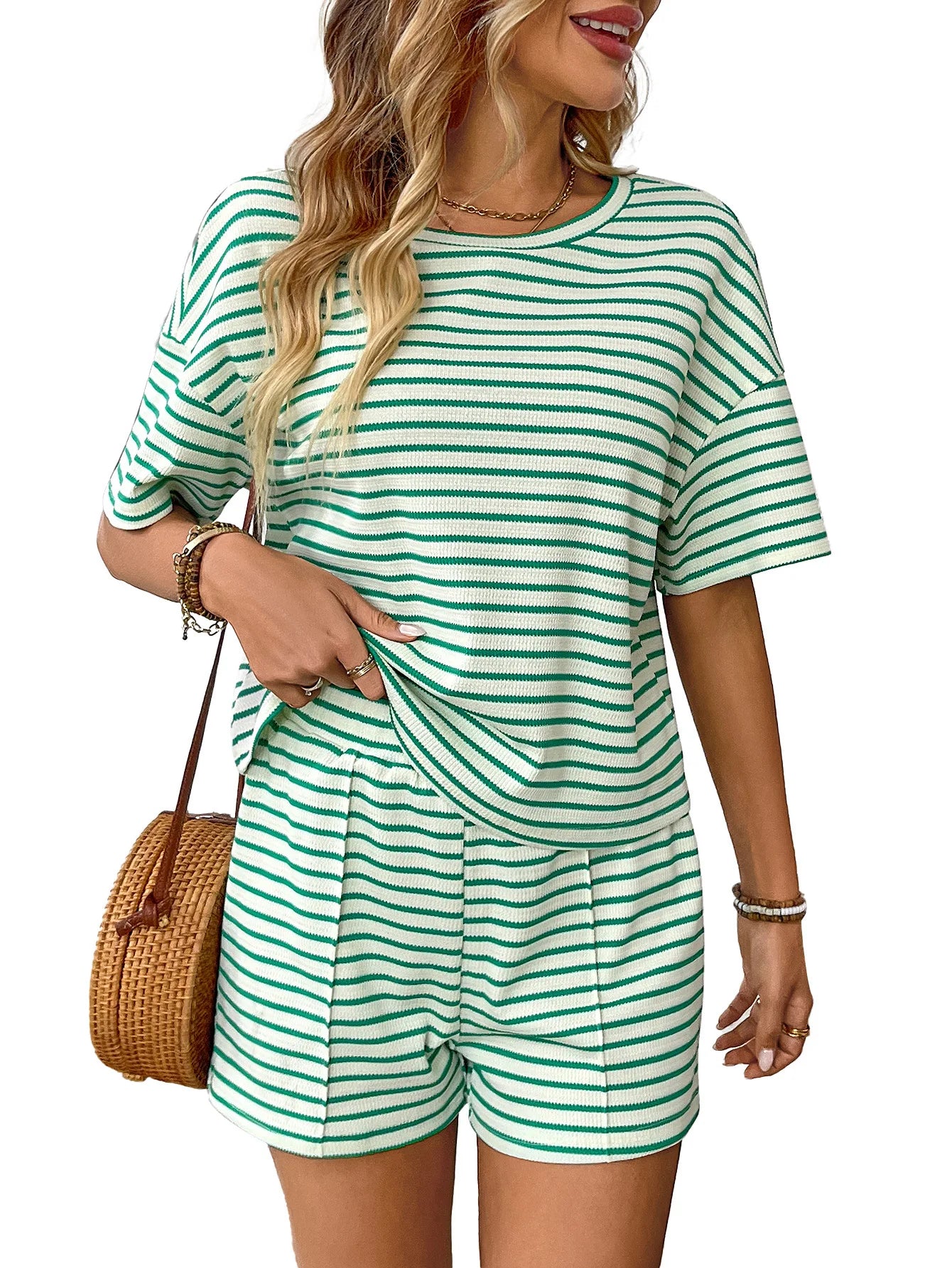 Vacation Ready Relaxed Solid Color Two Piece Knit Set for Women