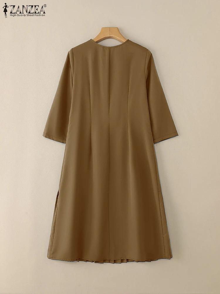 Pleated V-Neck Midi Dress