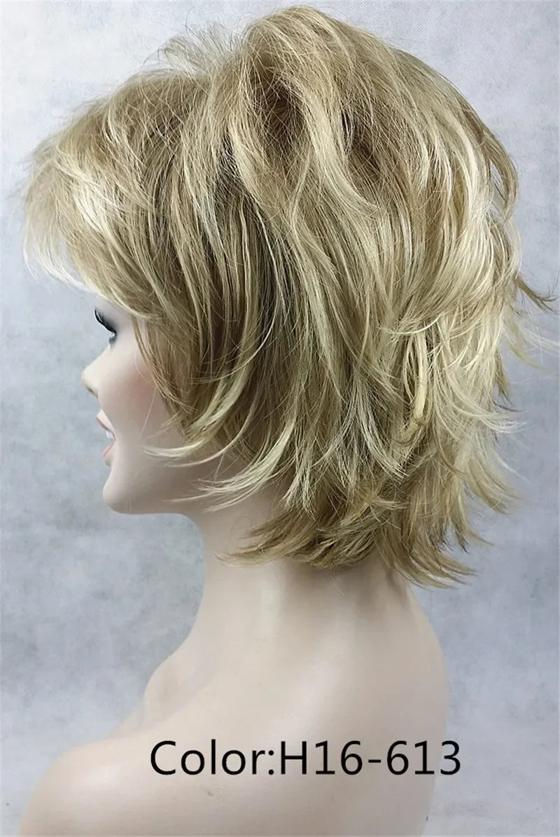 Fluffy Short Straight Layered Blonde Synthetic Wig For Women