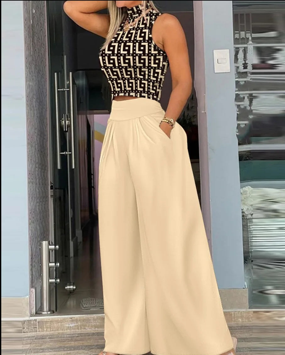 Printed Sleeveless Elegant Two Piece Set for Women