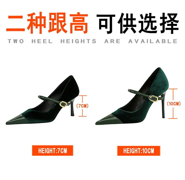 Suede Buckle Strap Pointed Toe Stiletto Pumps for Women