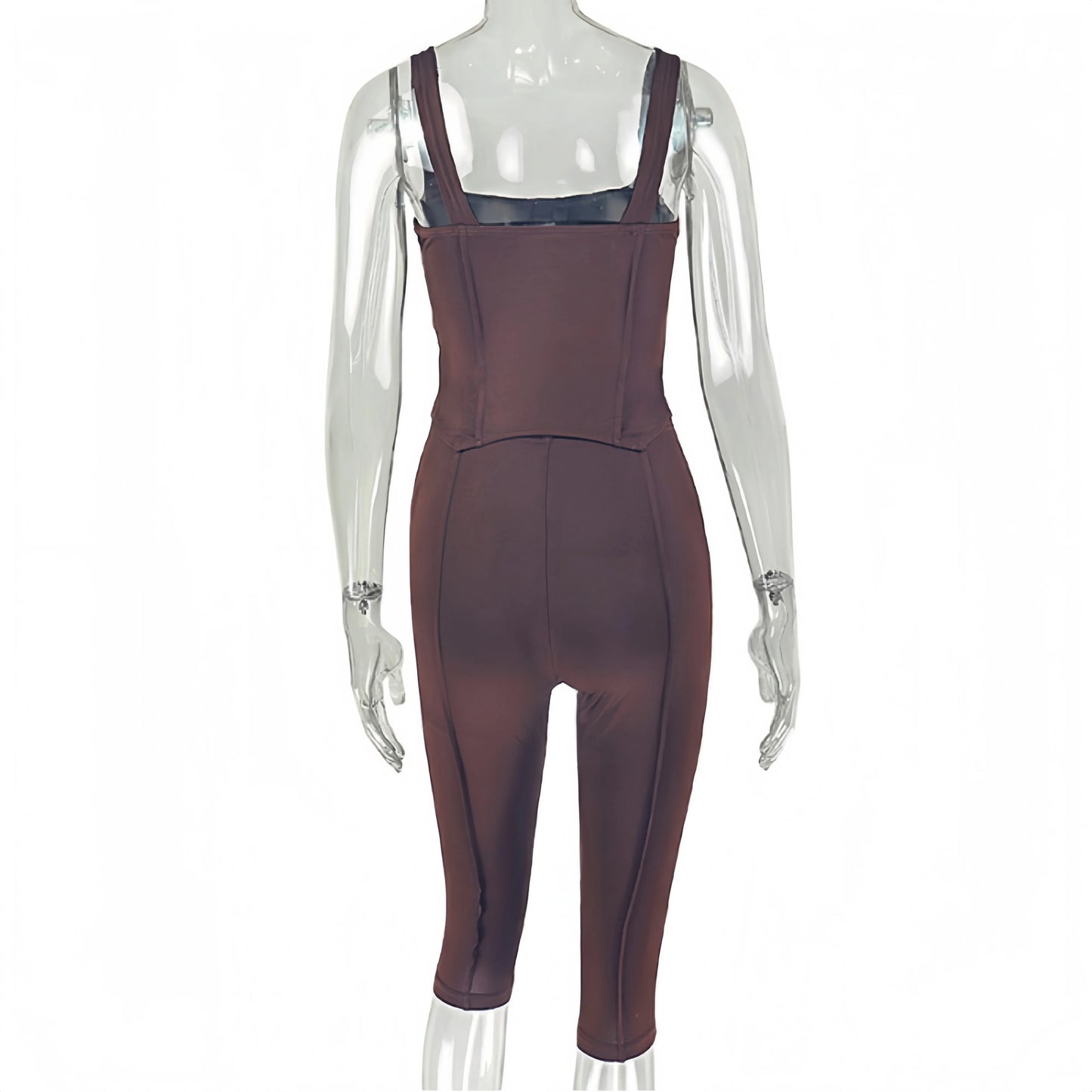 Brown Off Shoulder Corset Crop Top and Capri Pants Two Piece Set for Women