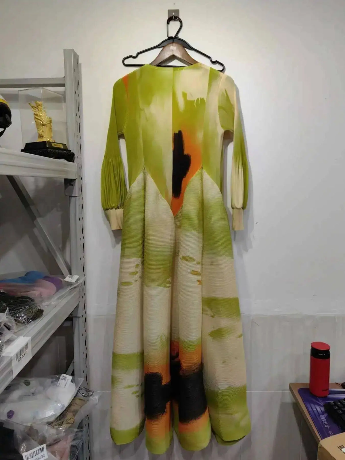 Printed Chiffon Ankle Length Dress With Bubble Sleeves for Women