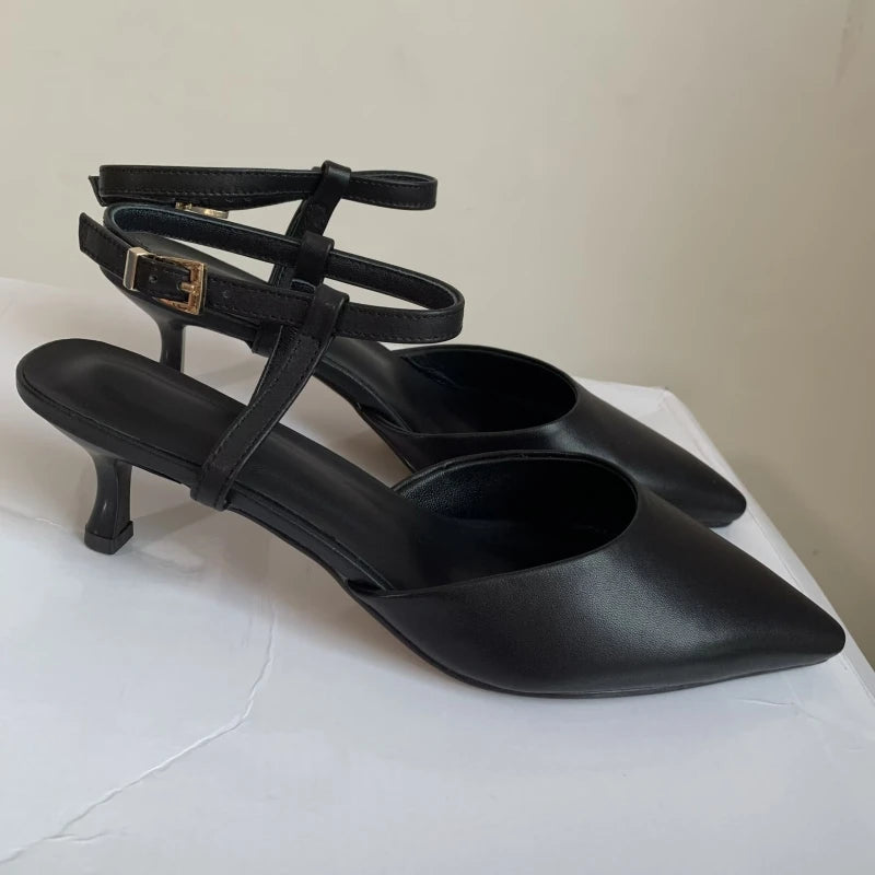 Leather Pointed Toe Mid Heel Sandals