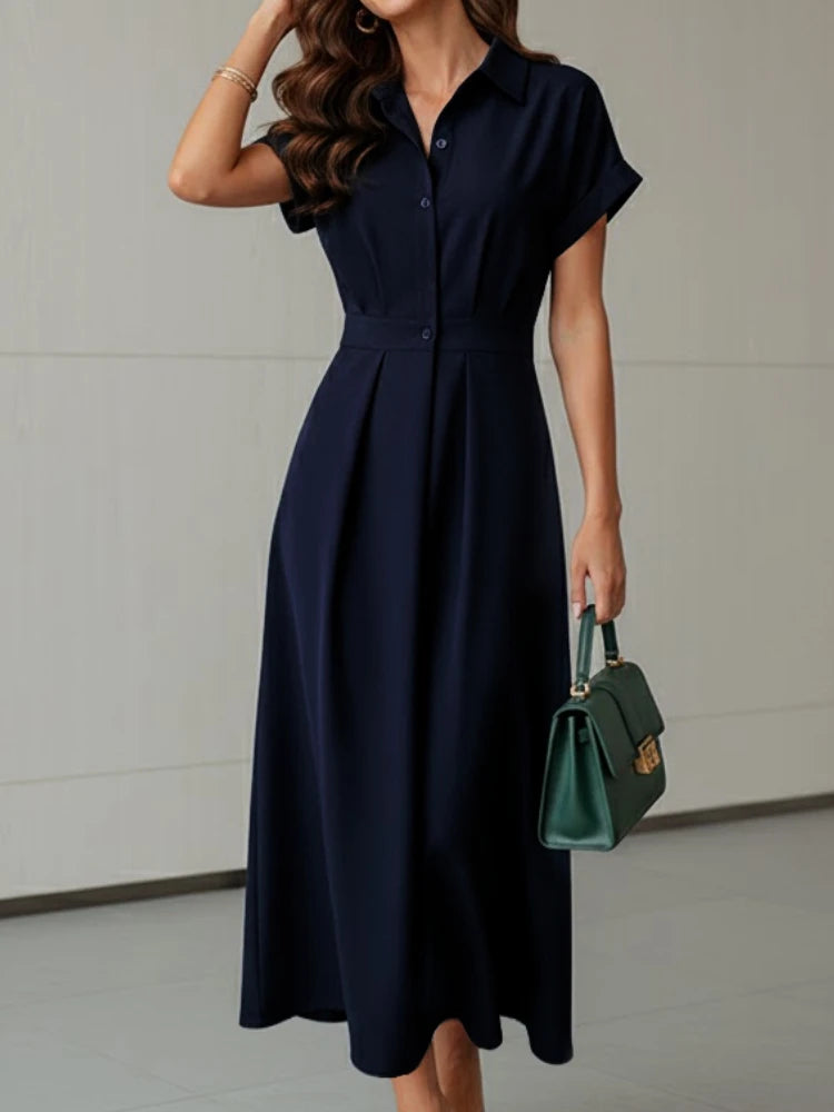 Collared Button Front Maxi Shirt Dress