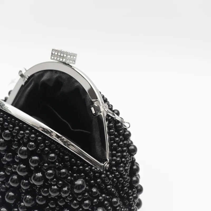 Full Black Pearls Evening Clutch Bags for Women Luxury Designer Mini Beading Handbags Chain Shoulder Bag Tote Mini Female Purses