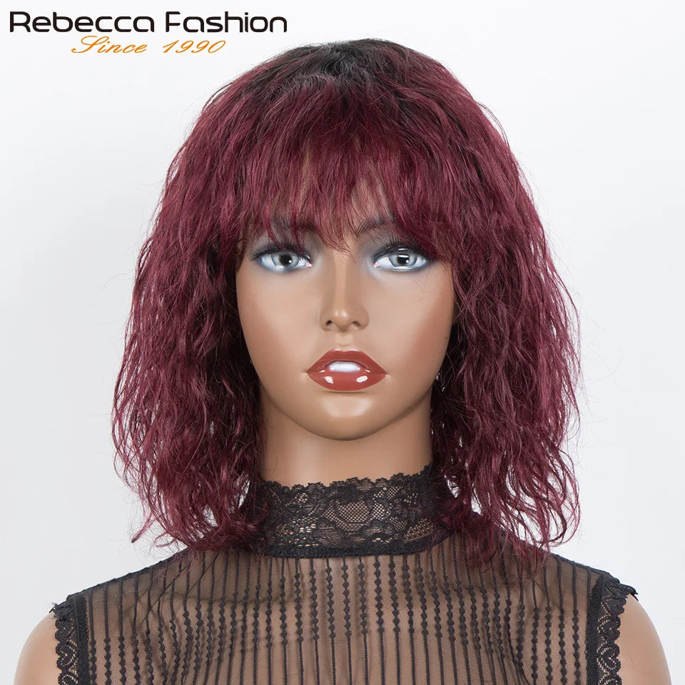 Natural Short Curly Glueless Human Hair Bob Wig for Women
