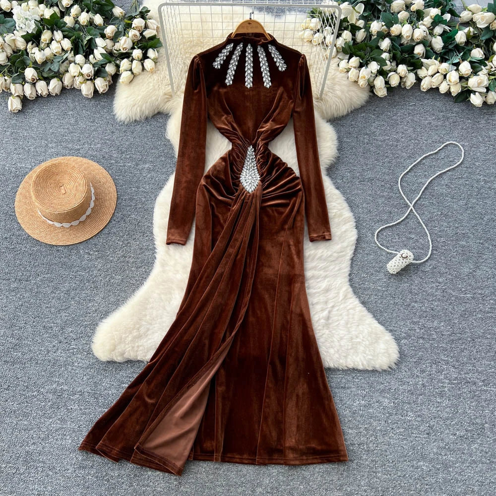 Ruched Velvet Sash Dress