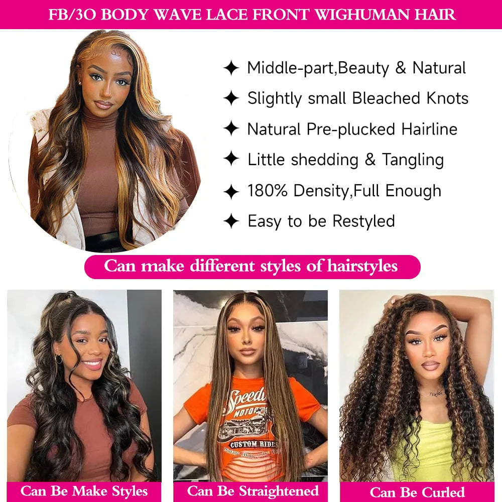 Transparent Lace Highlight Body Wave Human Hair Wig For Women