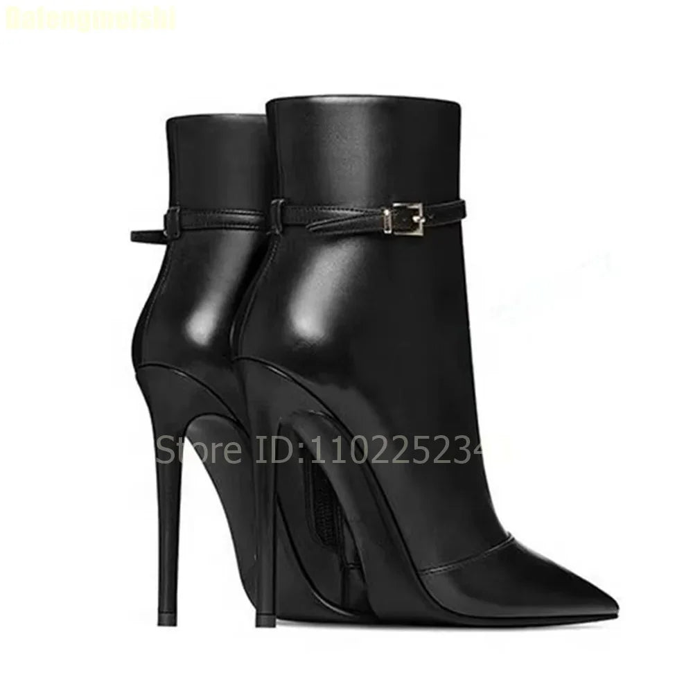Elegant Pointed Toe Leather Boots With Stiletto Heels For Women