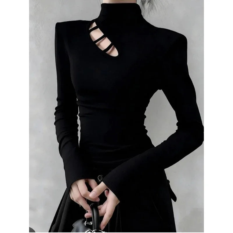 Long Sleeve Turtleneck Hollow Out Pullover For Women
