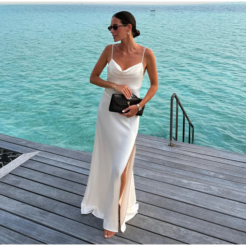 Sophisticated Backless Satin Evening Dress for Women