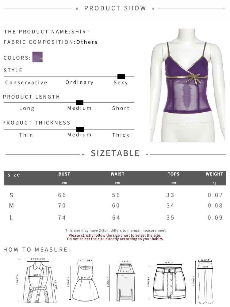 Nibber See Through Camisole Tops Women Sexy Patchwork Bow Collar Cross Low-Neck Summer Trend Street Midnight Versatile Clothes