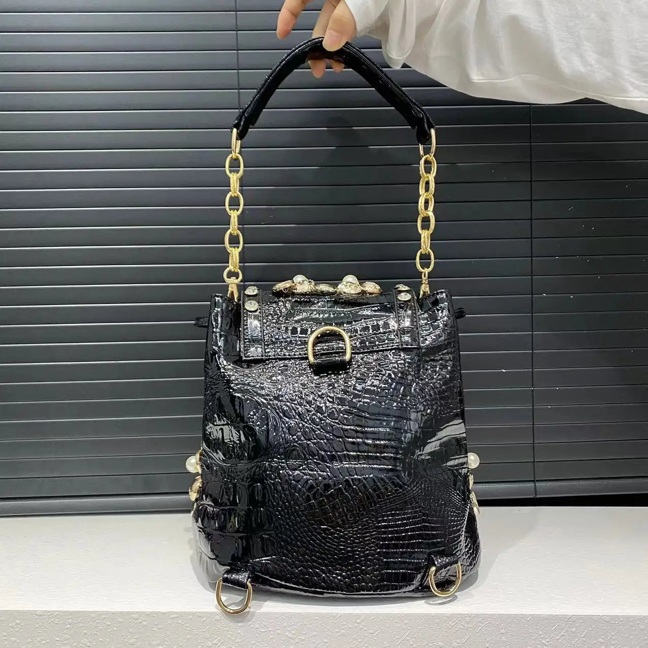 Women's New Backpack Elegant Diamond-encrusted Backpacks Multi-functional Beaded Trendy Crossbody Bucket Bag Large Capacity