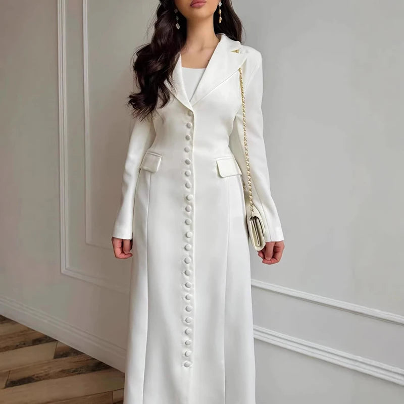 Spring Sexy V-neck Single Breasted Long Dress Women's Causal Long Sleeve Solid Color Party Dress Elegant Commute Tassel Dresses