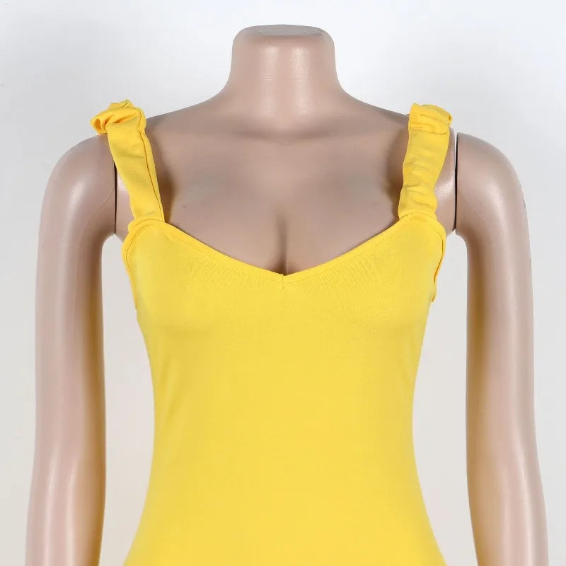 Ruffle Hem V-Neck Spaghetti Strap Mini Dress for Women