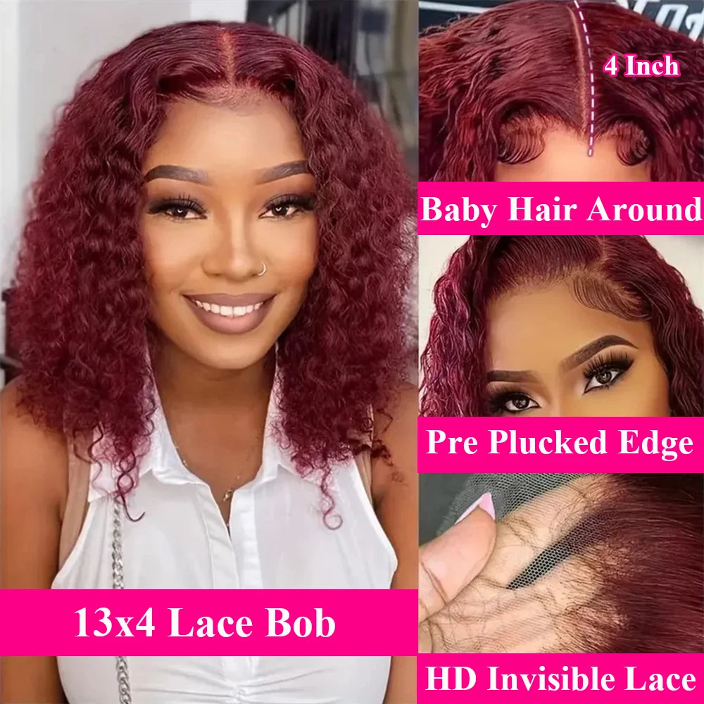 Deep Wave Lace Front Brazilian Human Hair Bob Wigs For Women